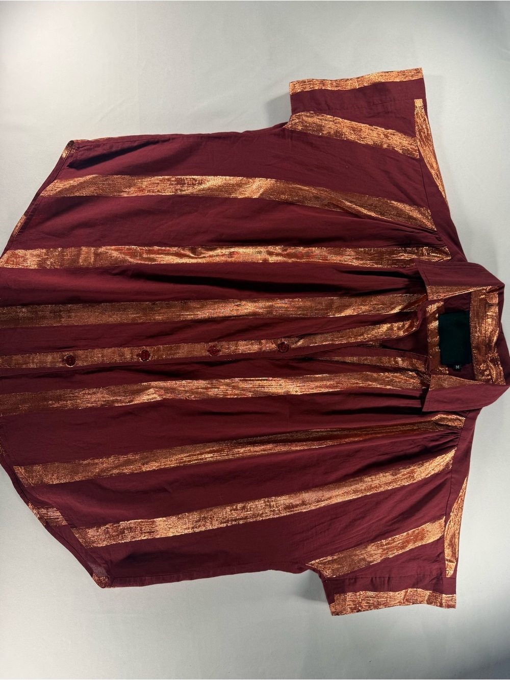 Anthropology Mauve Metallic Copper Striped Button Down | StatementBlouse | M - Picture 12 of 12